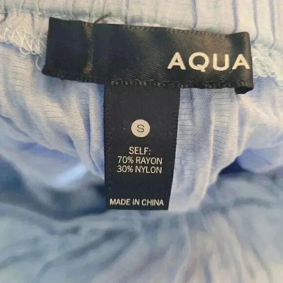 Aqua Women's Sky Blue Rayon/Nylon Off the Shoulder Cropped Ruffle Shirt - Picture 7 of 7